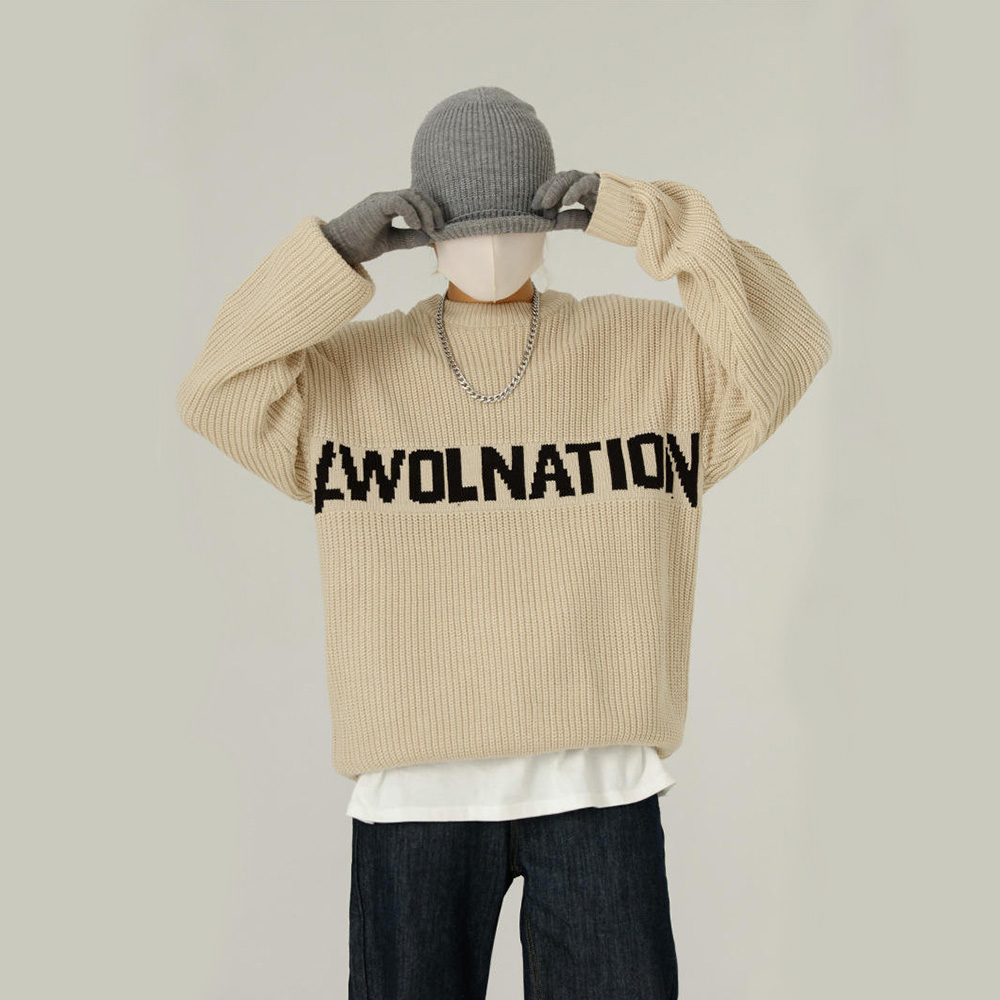 Custom Knit Sweaters logo Pull Homme Pullover Knitwear Oversized Letter Jacquard Crewneck Knitted Streetwear Sweater Men