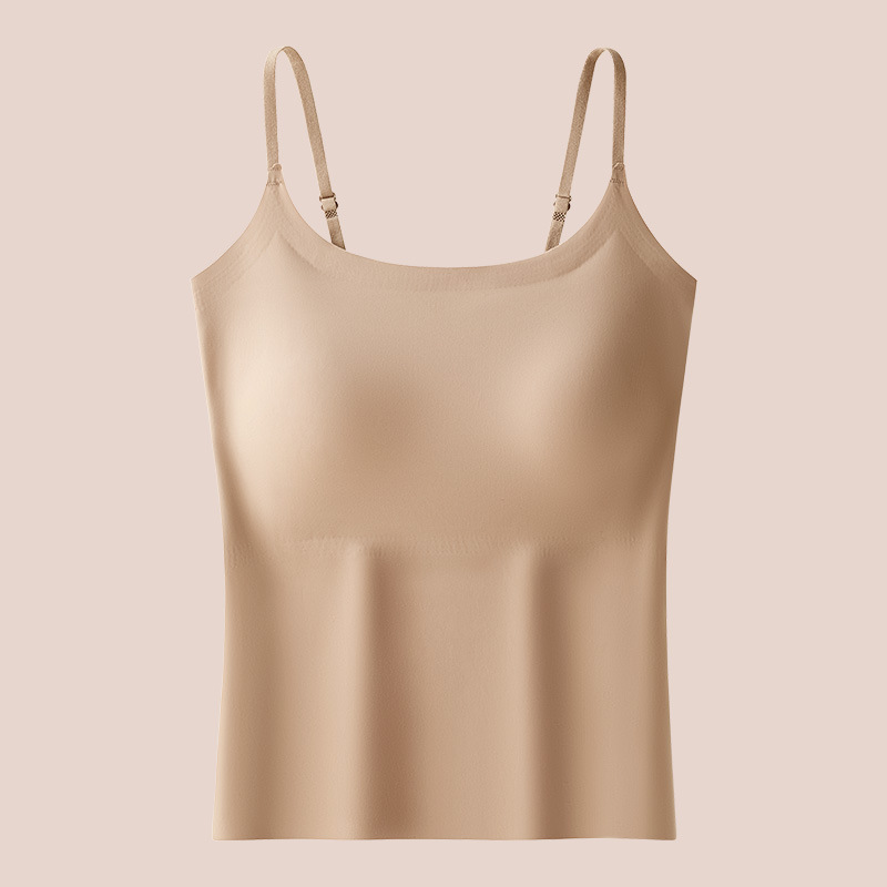 Seamless Cooling Camisole with Built-in Bra - Ice Silk Feel, Strappy Back, for Layering or Outerwear