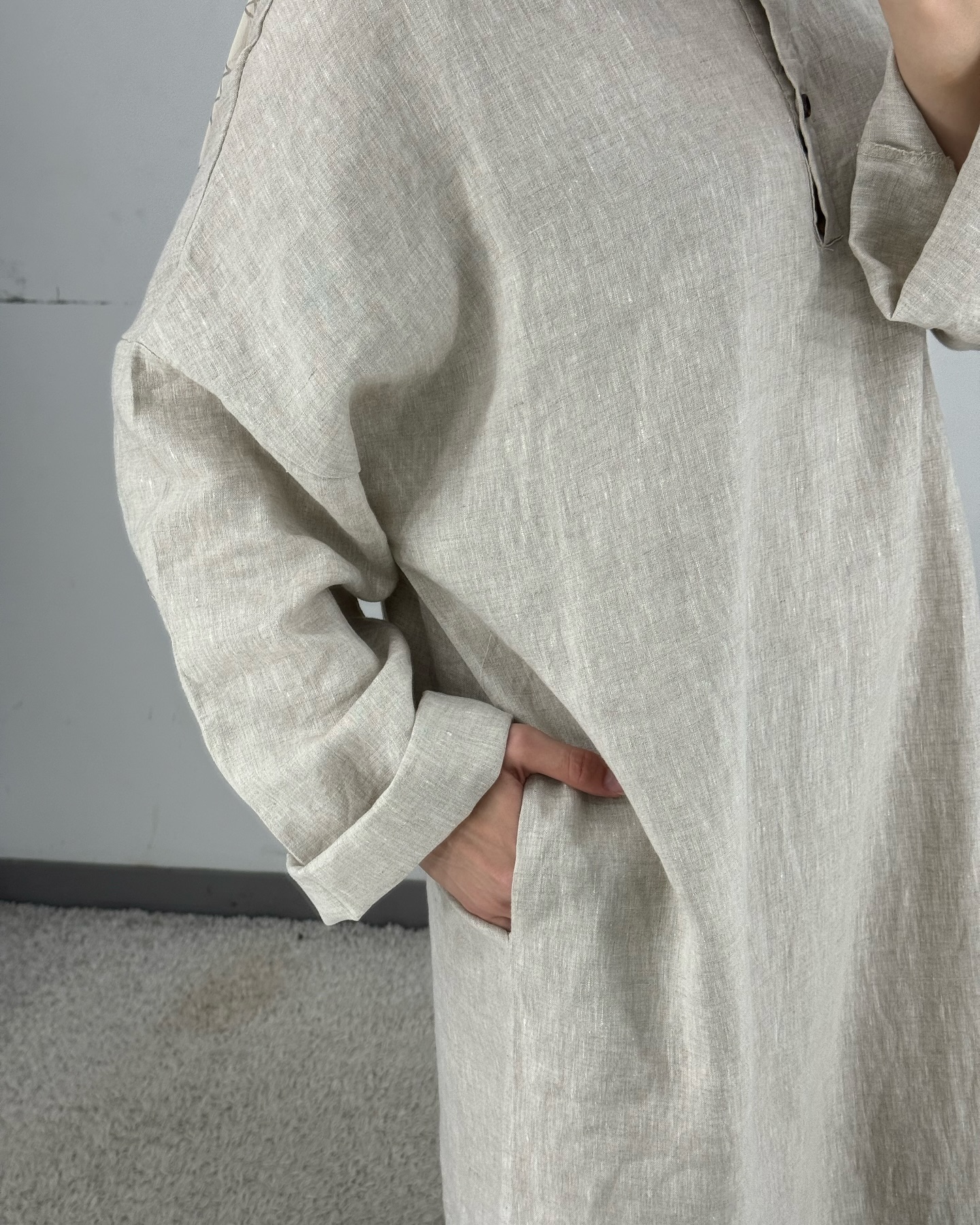 Willson Muslim Modest Linen Breathable Lightweight Abaya Dress Plus Size Casual Beige Maxi Dress for Women Button Spring