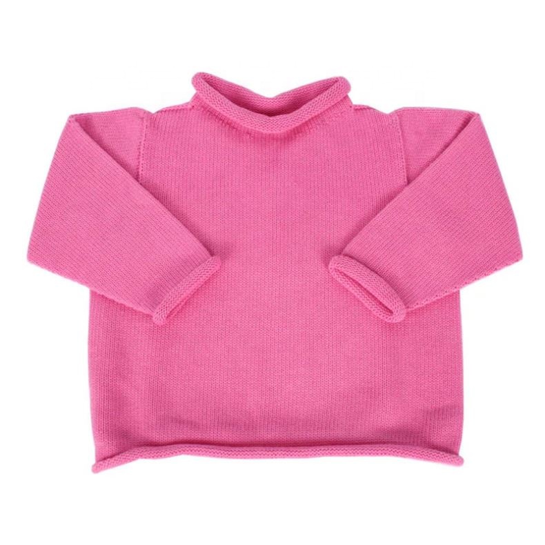 Wholesale Custom Logo Different Colors Solid Organic Cotton Knit Jersey Baby Toddler Monogram 7GG Embroidery Roll Neck Sweater