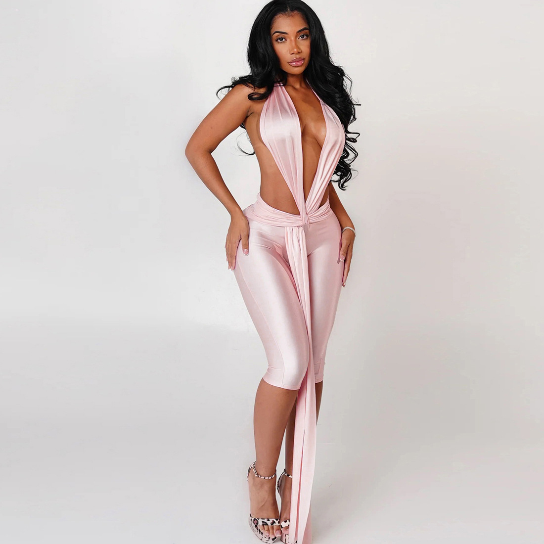 K25Q81851 2026 Spring/summer Fashion Solid Sexy Hot Girl Sleeveless Halter Backless Jumpsuit Women's One Piece Casual Playsuit