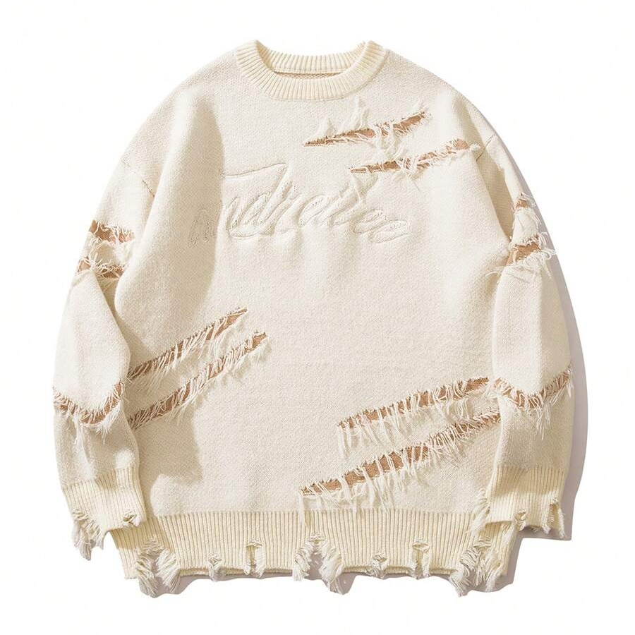 New Niche Solid Color 3D Pattern Men's Autumn Winter Casual Loose Pullover Sweater with Front Logo