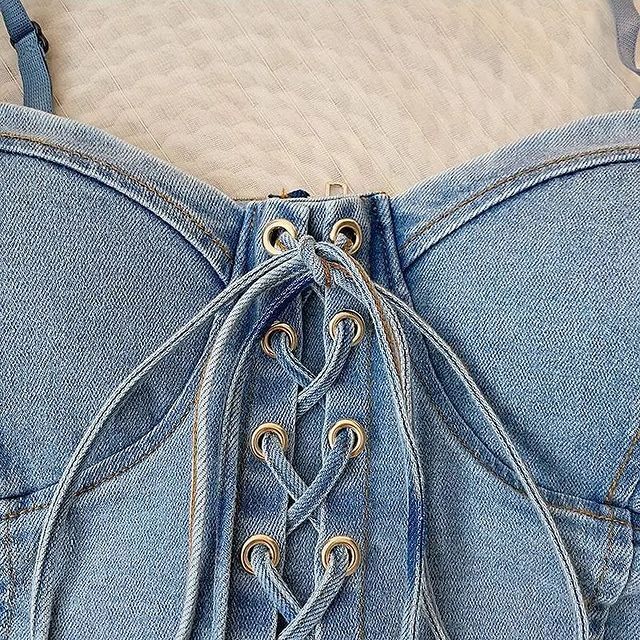 Women's Best Quality 100% Cotton Breathable Eco-Friendly Camisoles Removable Padded Front Lace Design Back Zip Jean Style