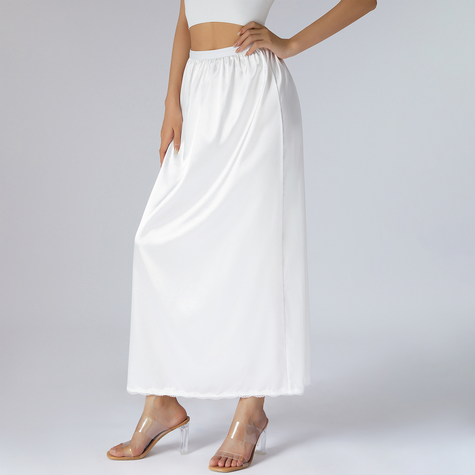 Women's Summer Casual Midi Skirt Half Slip Underskirt Solid Color Elastic Satin Waist Inner Lining Breathable Natural Waistline