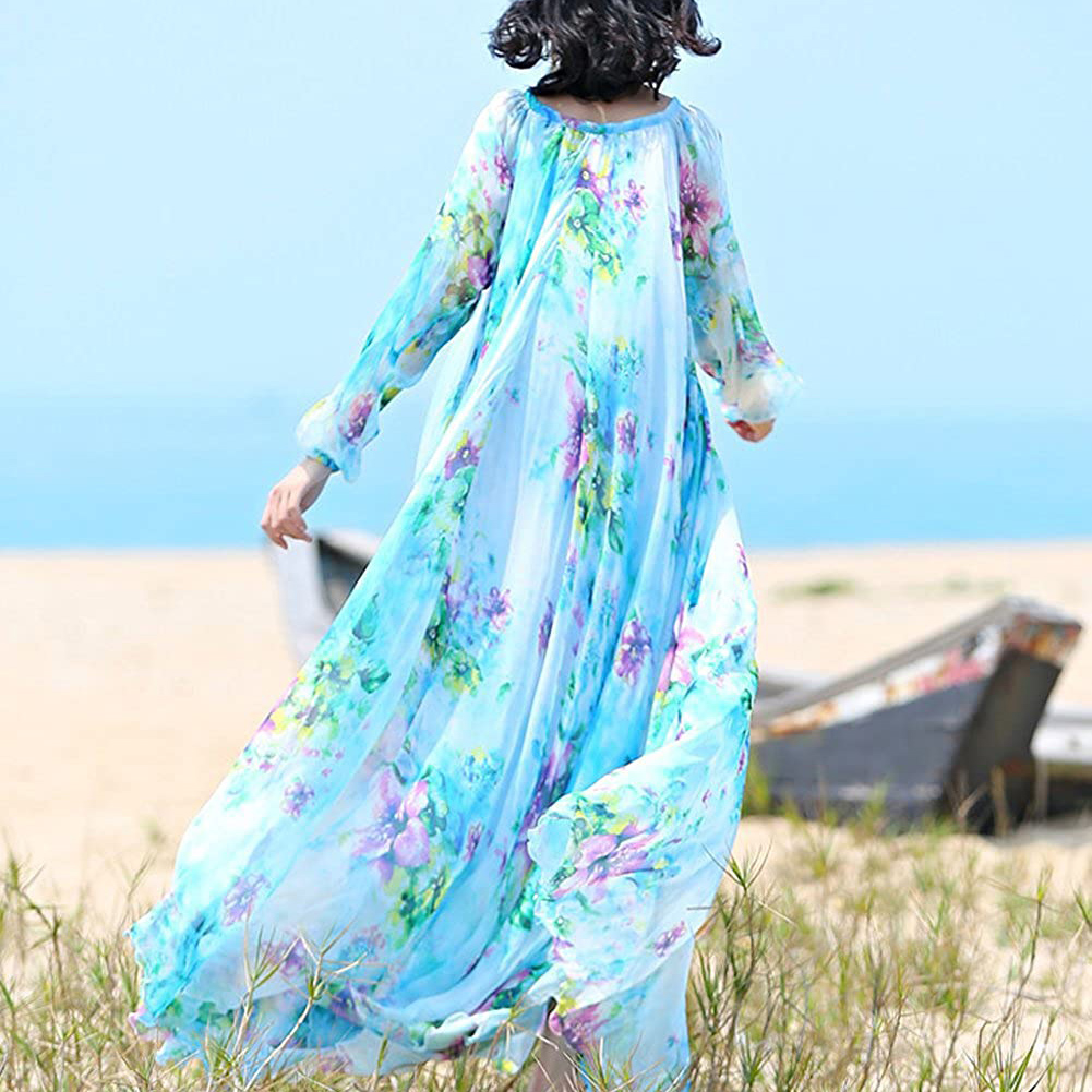 Women's Chiffon Floral Holiday Beach Bridesmaid Maxi Dress Sundress