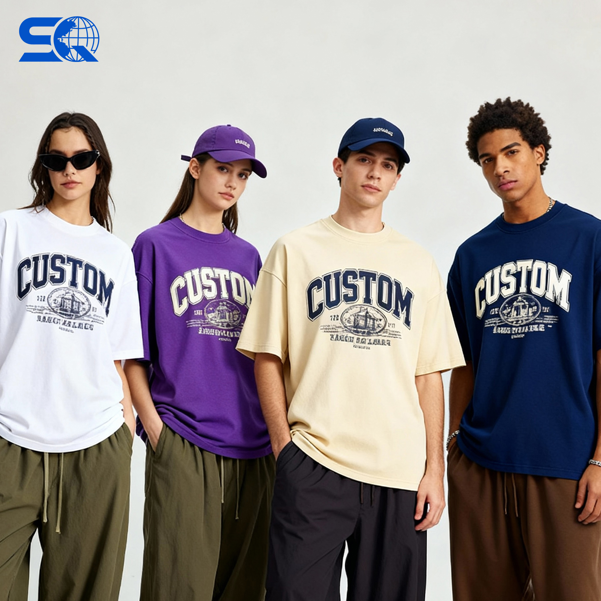 Crew Neck 200G Heavyweight Premium Cotton Men's T-Shirt - Solid Jersey, Short Sleeve, Custom Print &amp; Logo
