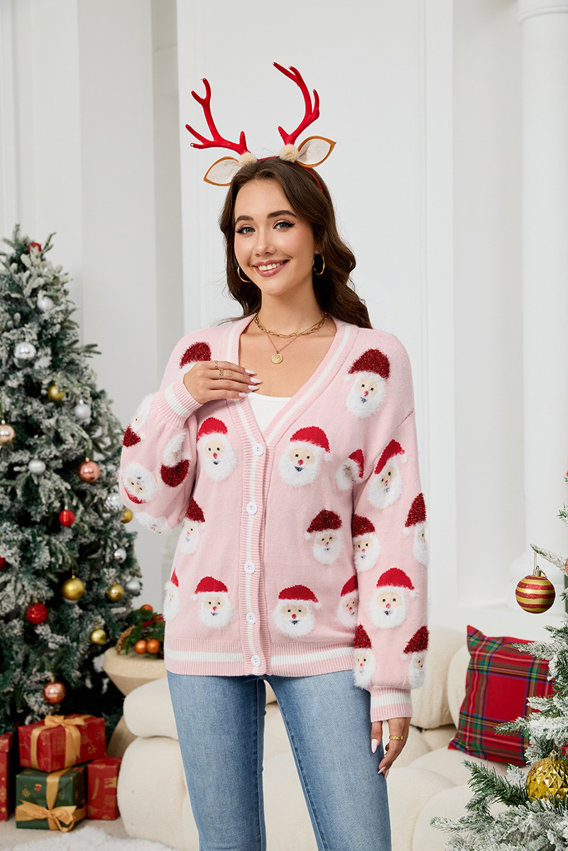 Wholesale Women's Casual Brocade Sweater Cardigan Autumn and Winter New Christmas Sweater