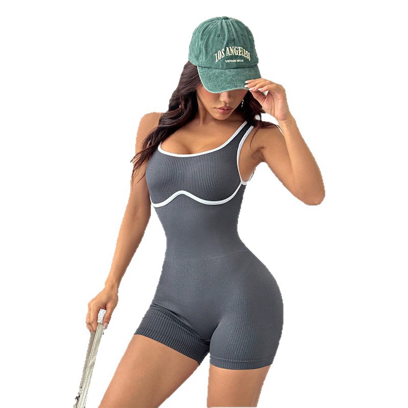 Women's Yoga One Piece Spaghetti Strap Tummy Control Romper Padded Bra Jumpsuit Workout Catsuit