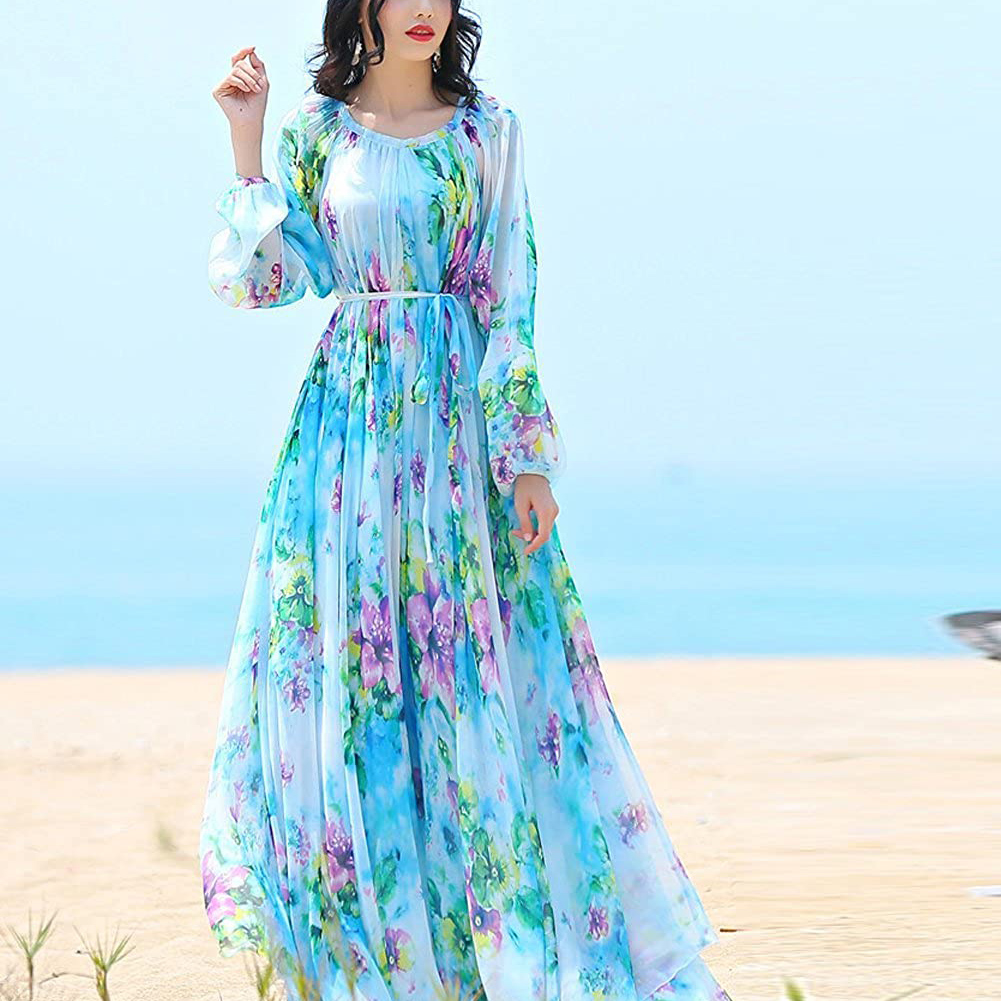 Women's Chiffon Floral Holiday Beach Bridesmaid Maxi Dress Sundress
