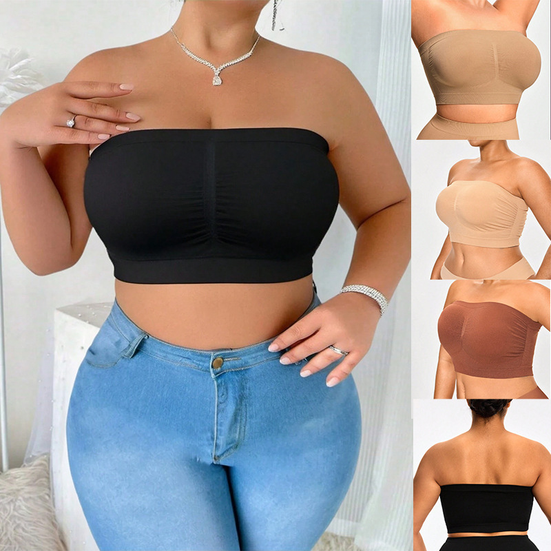 Plus-size Double-layered Strapless Bandeau for Women, Invisible Bralette