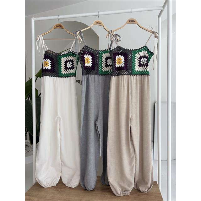 Sobe ECRU Women's Jasmin Szneli Linen Bohemian Jumpsuit 1280-08 High Waist Breathable Daily Life Design