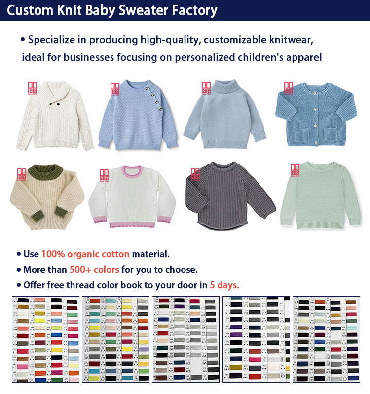 Wholesale Custom Logo Different Colors Solid Organic Cotton Knit Jersey Baby Toddler Monogram 7GG Embroidery Roll Neck Sweater