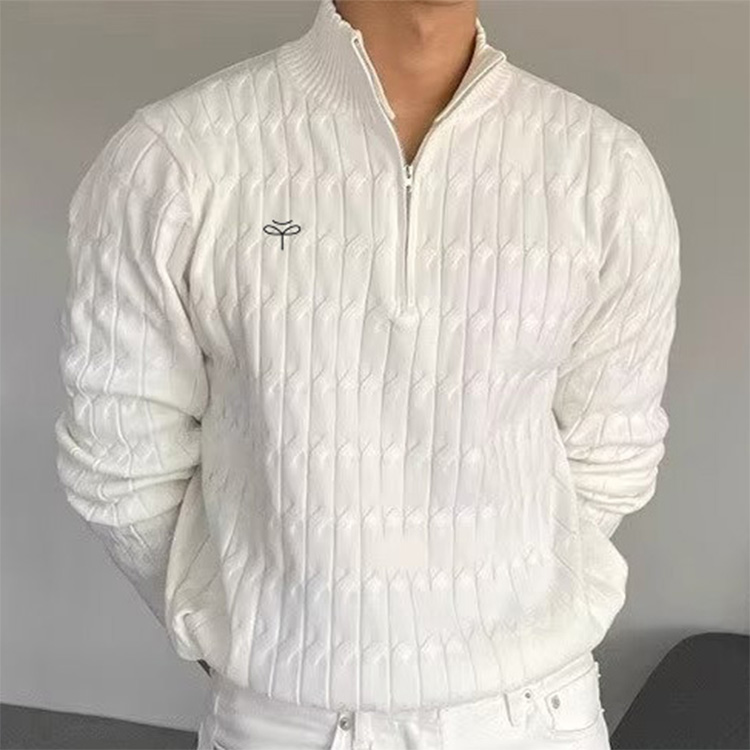 Custom Waffle Knit Men's Sweater Quater Zip Sweater Men Slim Fit Sweater Men's American Street Trendy Casual Versatile Sweater