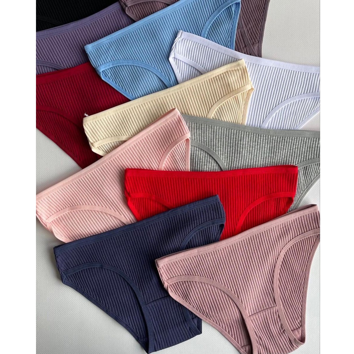 Women's Casual Solid Knitted Camisole Pure Cotton Seamless Anti-Bacterial Mid Waist Briefs Soft Breathable Eco-Friendly BD