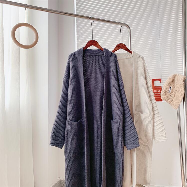 Customized Autumn Women's Thick Knitted Sweater Cardigan OEM Factory Long-sleeved Loose Large Size Casual Long Basic Sweater
