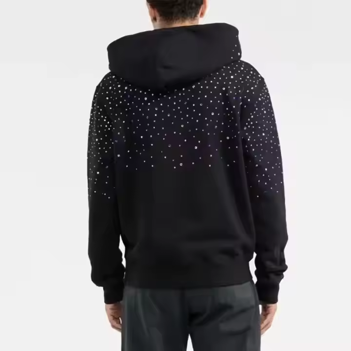 High Quality Custom 100% Cotton Men's Clothes Colored Diamond Asbestos Pullover Hoodie Heavyweight Rhinestone-embellished Hoodie