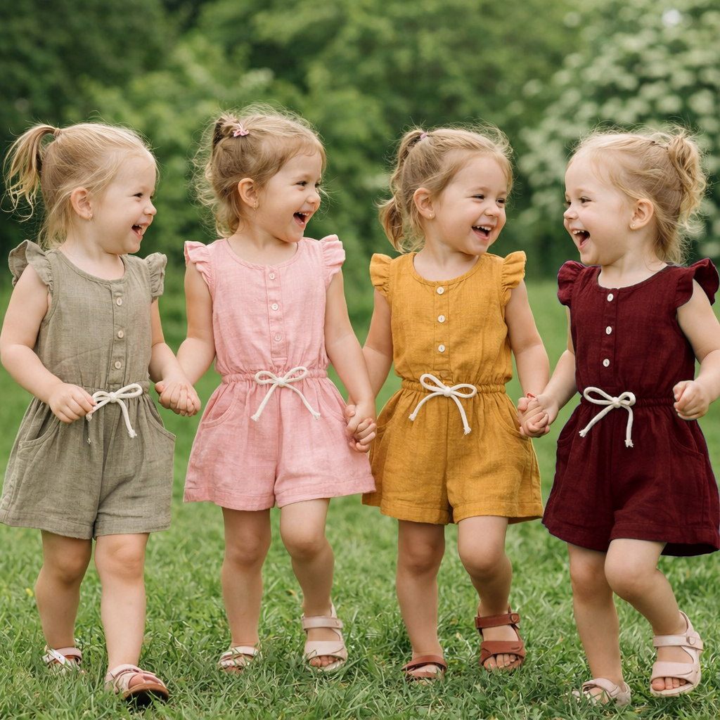 One Piece Kids Girls Summer Romper Linen Cotton Breathable Toddler Clothing Plain Color Sleeveless Rompers Kids Girls Clothes