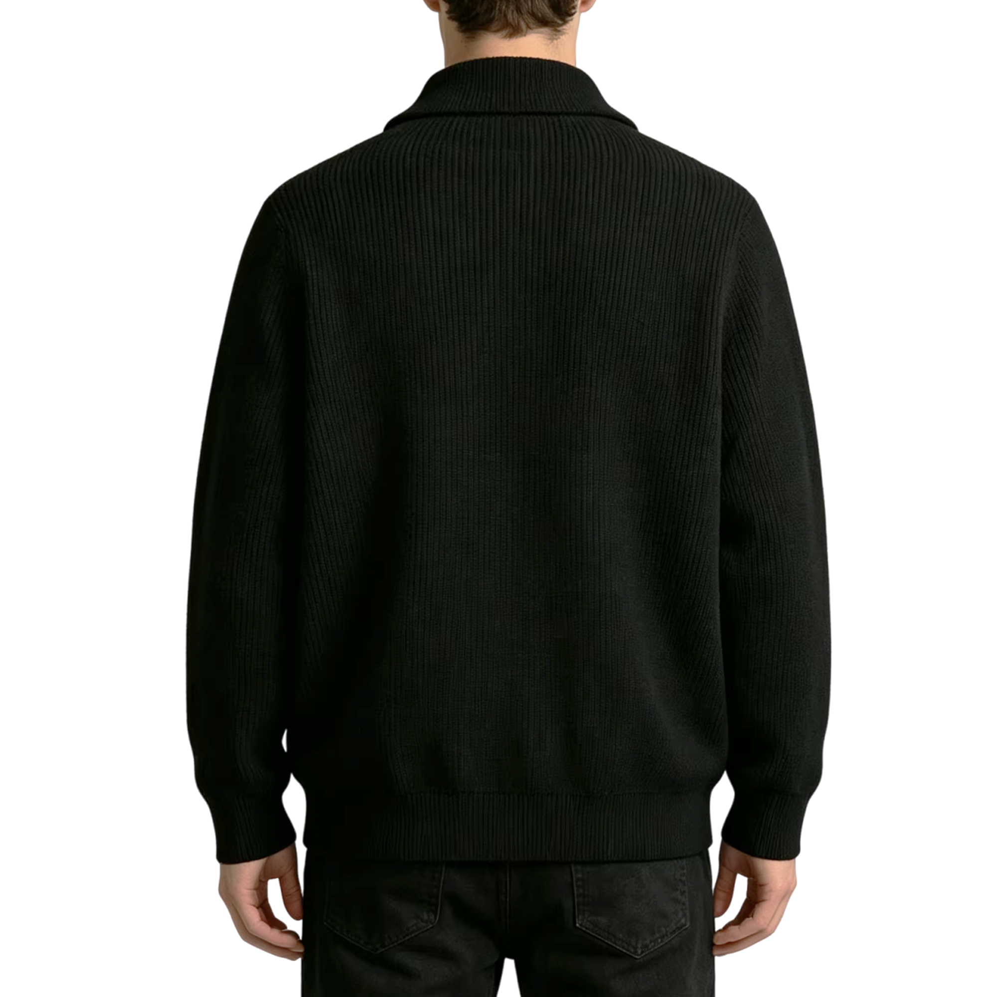 High Quality Rib Knit Knitted Cardigan With Side Pockets Turn Down Collar Turtleneck Front Zip up Jacket Sweater Cardigan