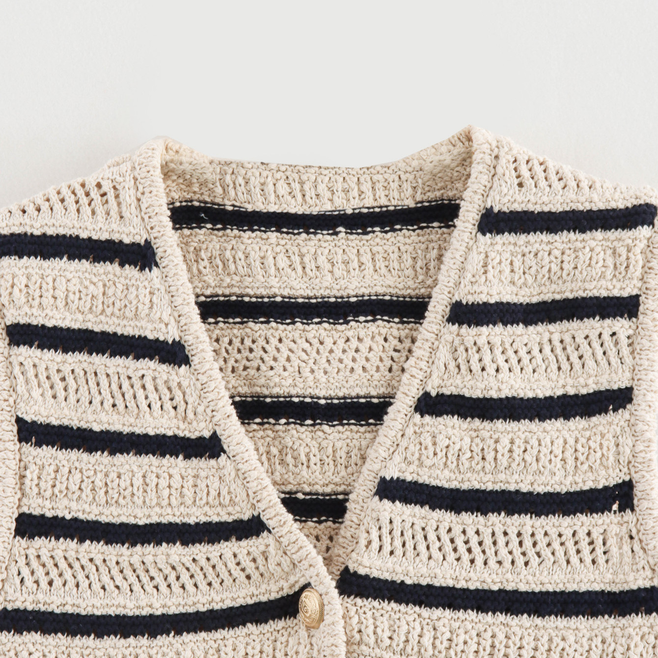 2025 Hot Summer New Casual Striped Women Button Decoration Short Length Knitted Vest Top Sweater Cardigans