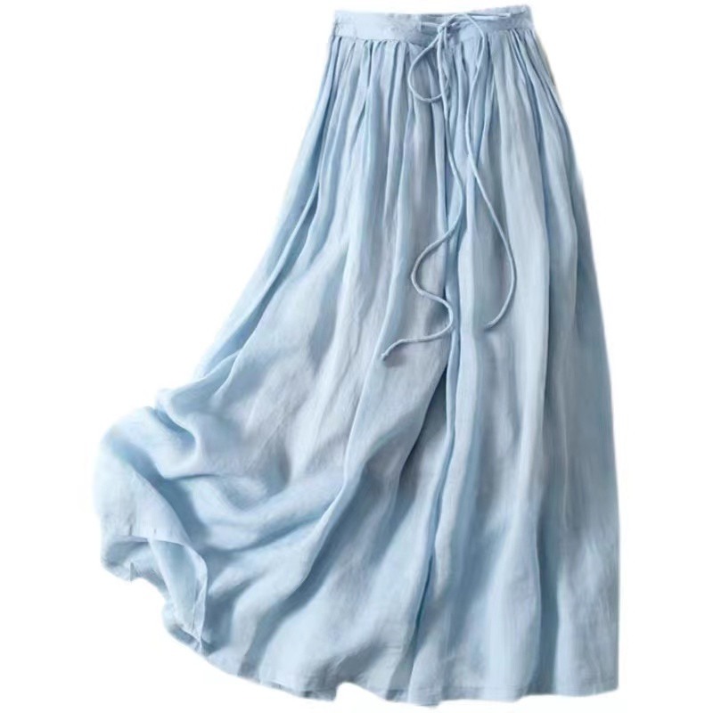 2026 Summer Polyester/Cotton Nonwoven Yarn Dyed A-Line Eco-Friendly Mid Length Solid Color Casual Women's Halfskirt