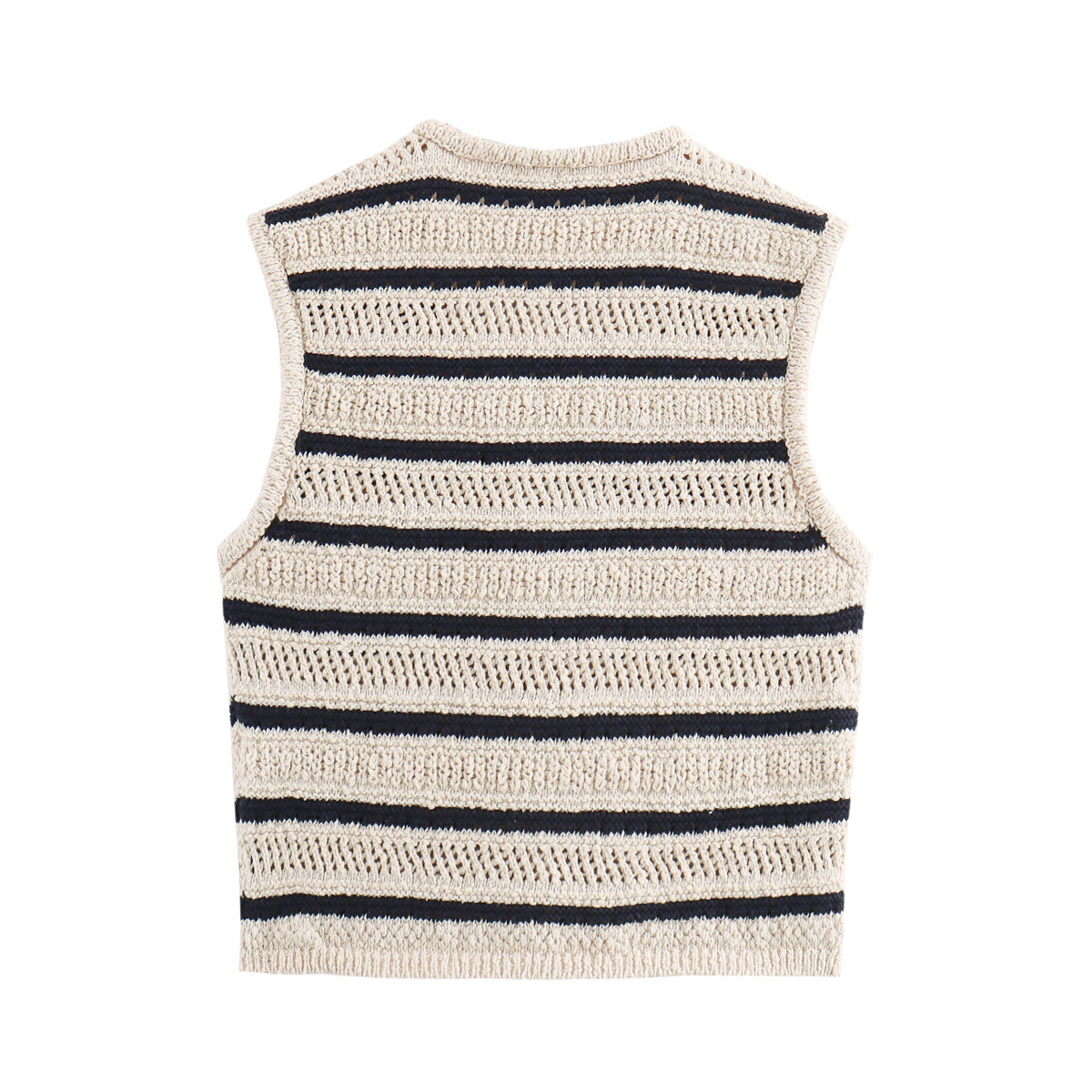 2025 Hot Summer New Casual Striped Women Button Decoration Short Length Knitted Vest Top Sweater Cardigans