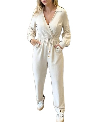 Casual Hooded Solid Printed Jumpsuits for Women 100% Cotton Fleece Winter Full Length Long Sleeve Zipper Fly with Side Pockets