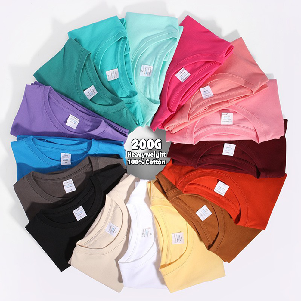 Crew Neck 200G Heavyweight Premium Cotton Men's T-Shirt - Solid Jersey, Short Sleeve, Custom Print &amp; Logo