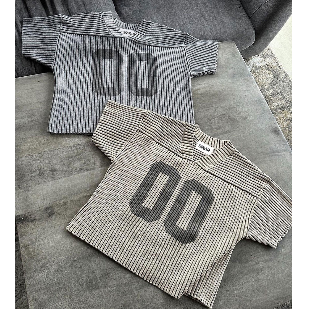 Custom LOGO OEM Men Sweater Print Streetwear Summer Casual Jumper Short Sleeve Pullover Knitwear Sweater Knitted Jersey Men