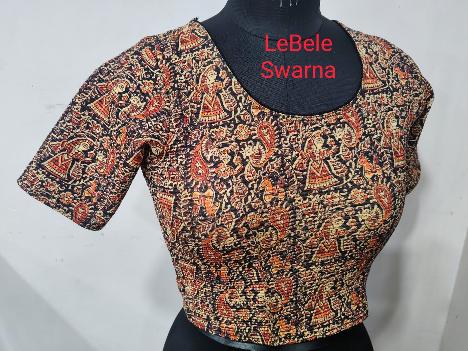Women Plus Size Vintage Spring Autumn Winter Comfort Fit Stretchable Kalamkari Printed Blouse Readymade Saree Style Daily Wear
