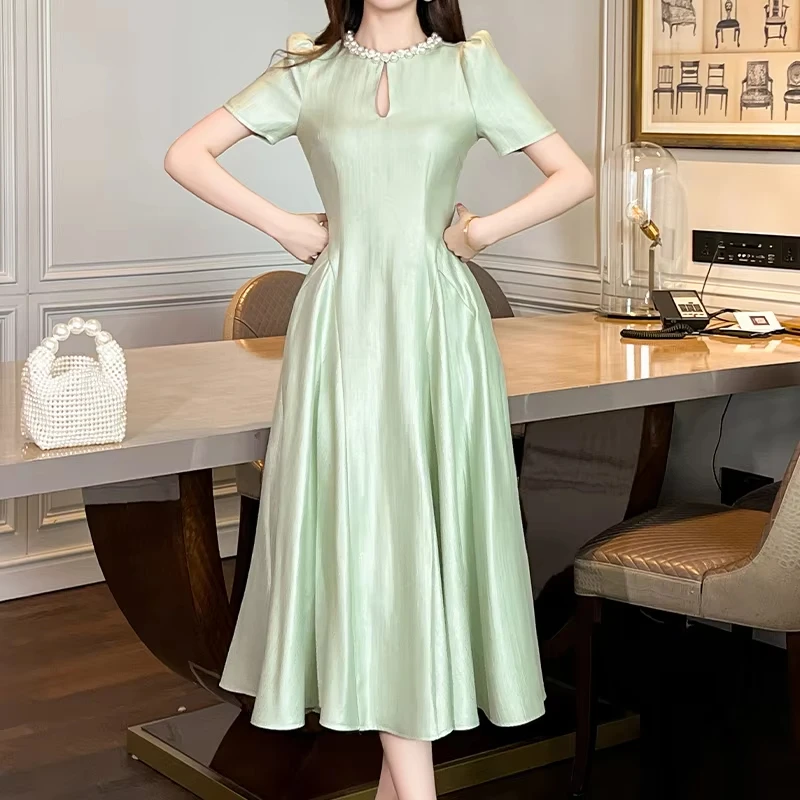 Modest Dress Elegant Satin Party Solid Casual High Quality Dresses Long Maxi Evening Dresses for Woman