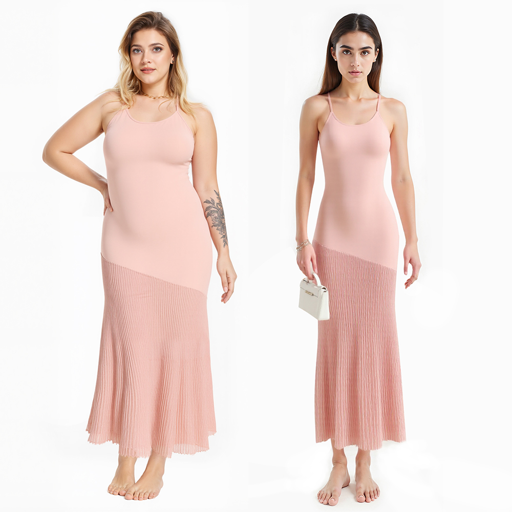 Solid Color Strap Scoop Neck Women Long Dress Maxi Stretch Knit Fitted Maxi Skirt Elegant Everyday Dress