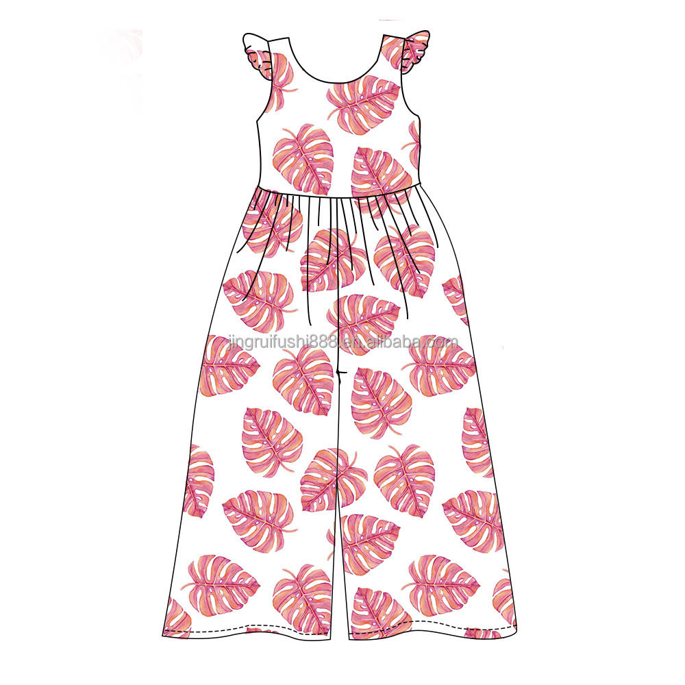 Custom Summer Baby Girls Romper Hawaii Printed Sleeveless Milk Silk Fabric Kids Girls Ruffle Straps Romper