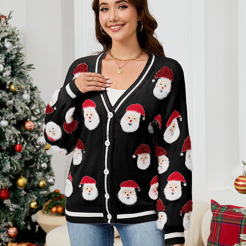 Wholesale Women's Casual Brocade Sweater Cardigan Autumn and Winter New Christmas Sweater
