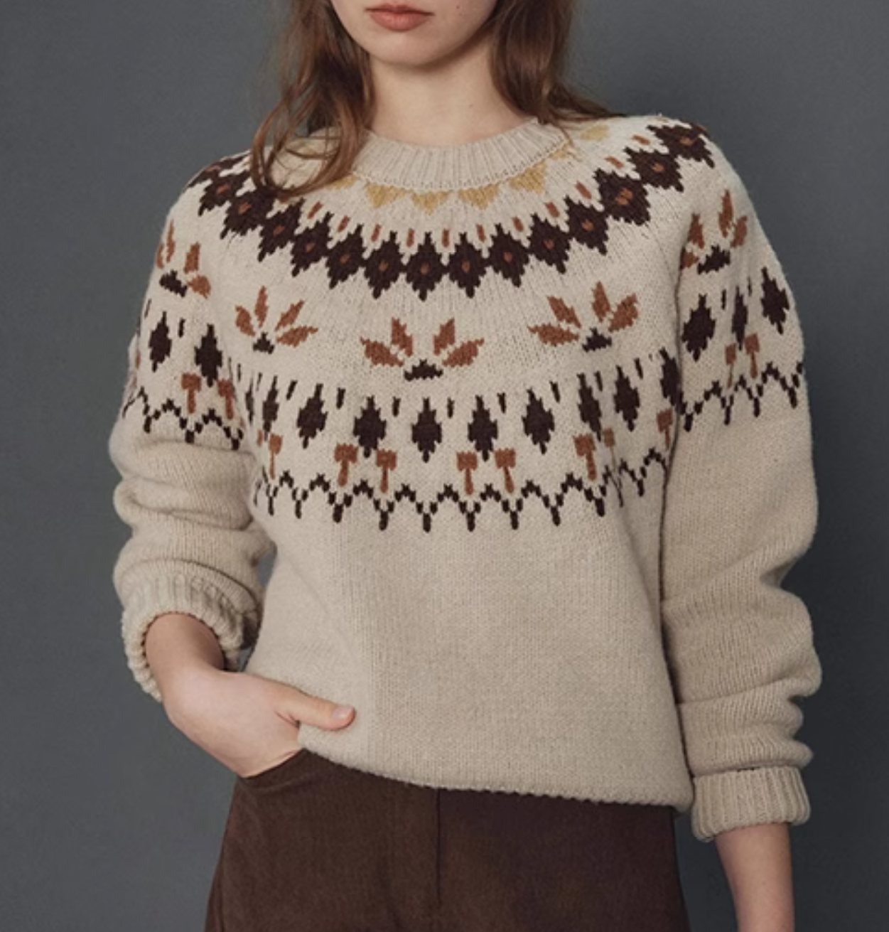 Modern Design ODM &amp; OEM Korean Style Casual Winter Wear Geometric Pattern Brown Fairland Knitted Sweater