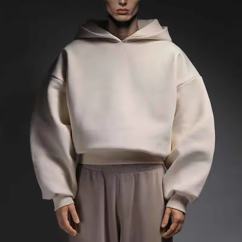Custom Baggy Oversize Blank Unisex Drop Shoulder Heavyweight Crop Cut Big Hoodie 500Gsm Cotton Solid Color Cropped Baggy Hoodies
