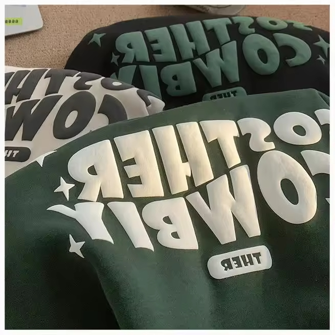 100% Cotton Plain Oversized Tshirt Heavy Weight Custom Foam 3D Screen Logo Men Tee T Streetwear Short Drop Shoulder Fitness
