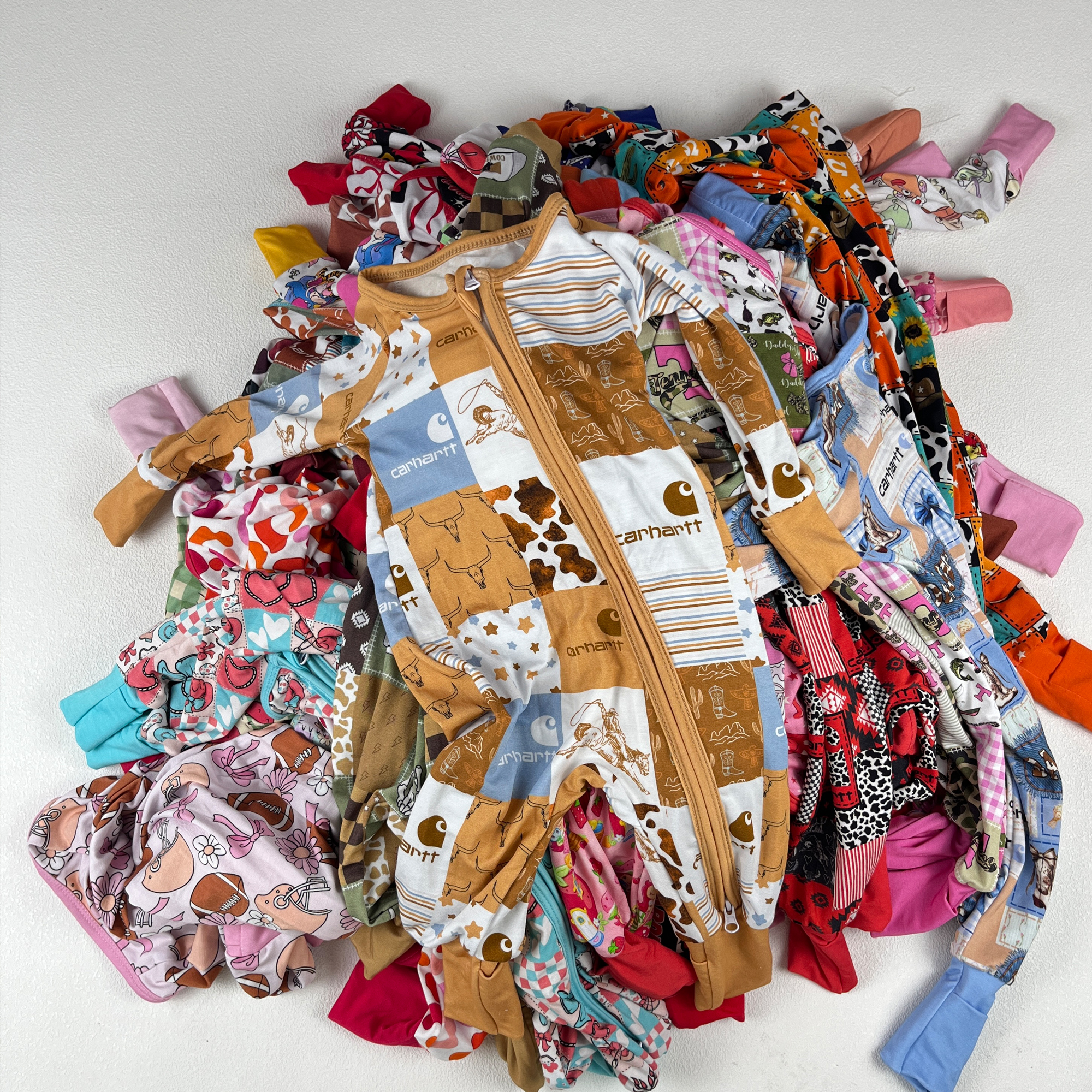 West RTS Mystery Box Bamboo Adhesive Western Farm Printed Zipper Jumpsuit And Long Sleeve Set For Babies
