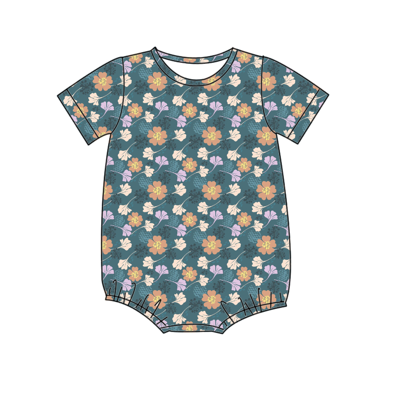 Hot Selling New Style Children Girls Romper Kids Summer Floral Printed Short Sleeves Comfortable Bubble Romper