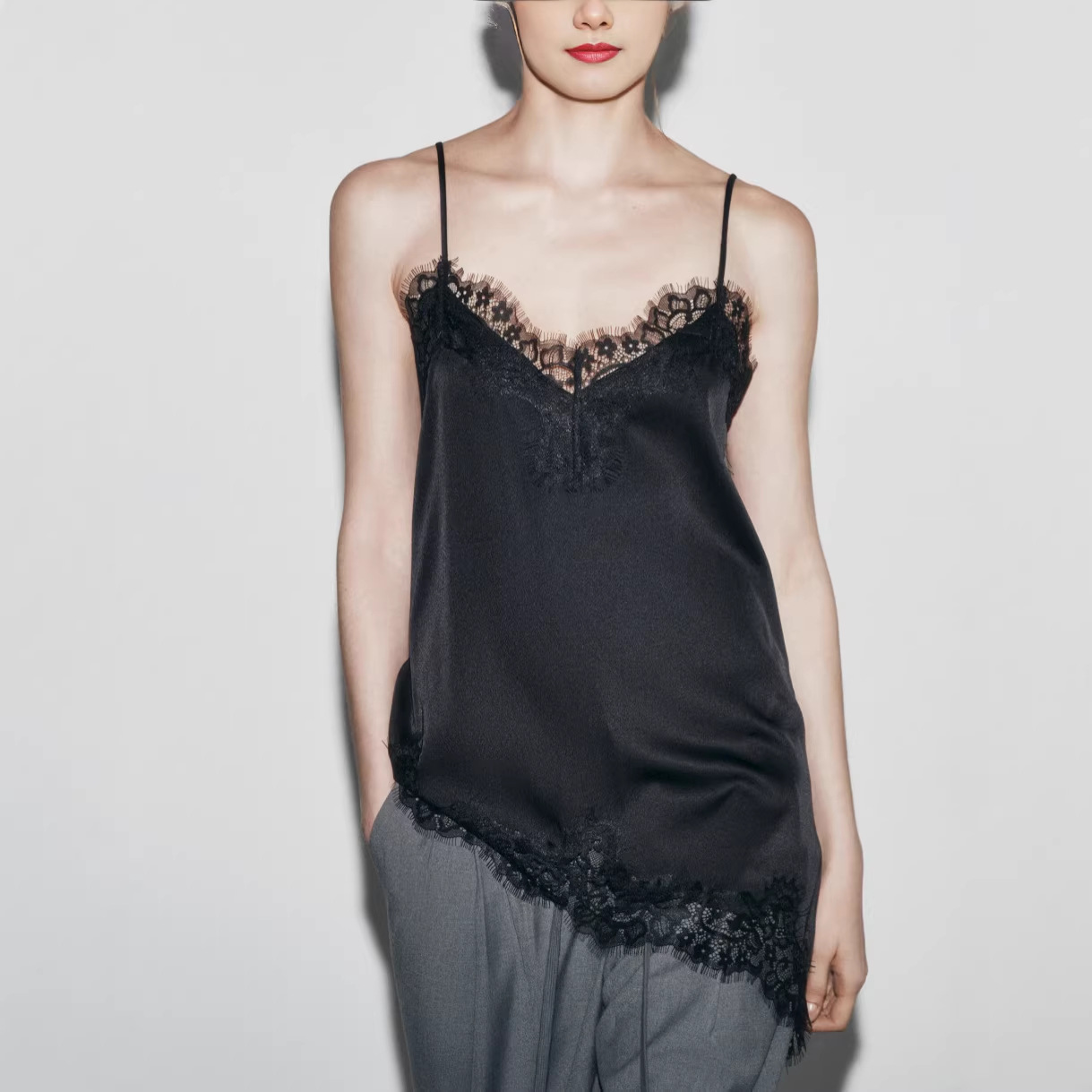 Womens Summer New Arrival Sassy Sexy Lace Embroidered Anti-Bacterial Patchwork Camisole