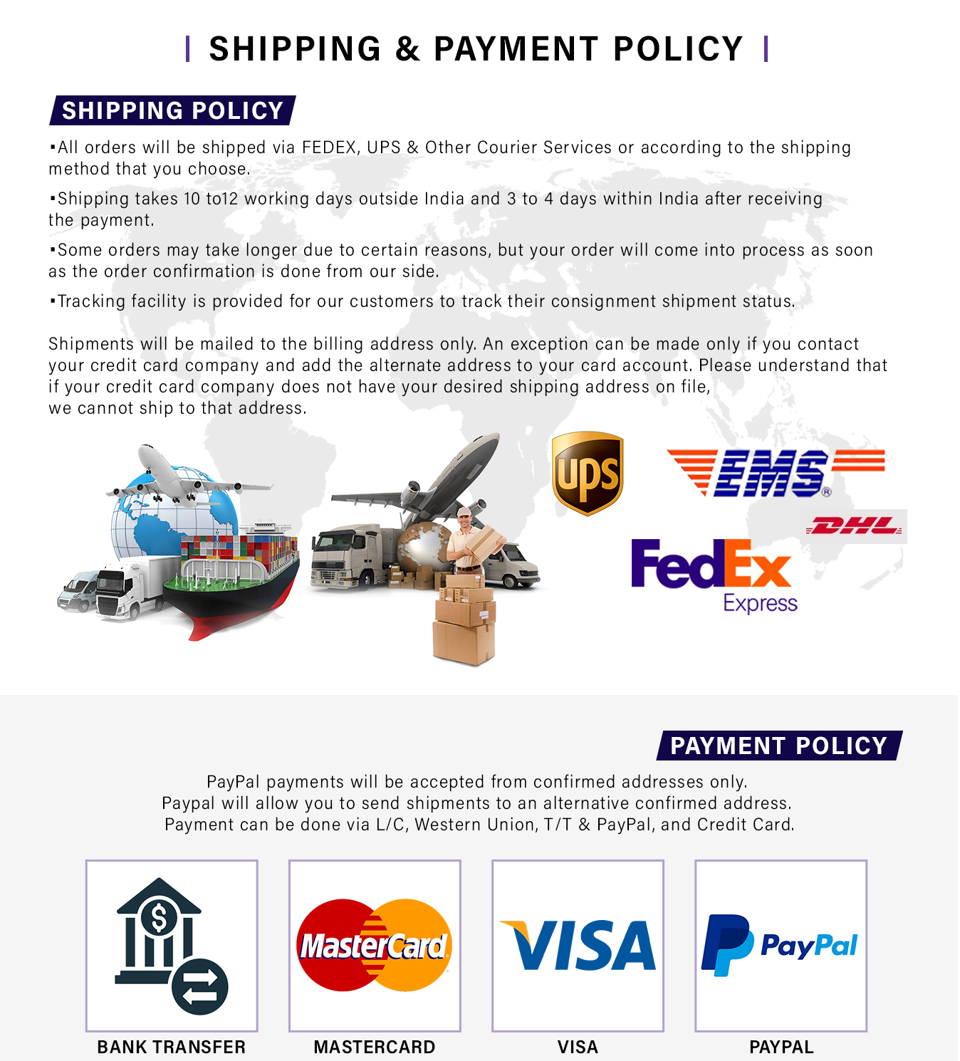 Shipping and Payment details