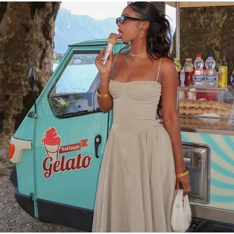 Summer Chic Square Collar Sleeveless Maxi Vestidos Luxury Dresses Elegant Fashion Female Evening Party Dresses for Women