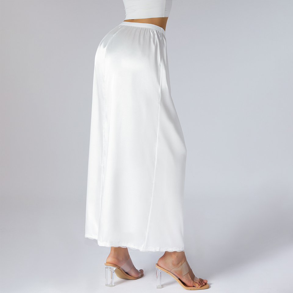 Women's Summer Casual Midi Skirt Half Slip Underskirt Solid Color Elastic Satin Waist Inner Lining Breathable Natural Waistline