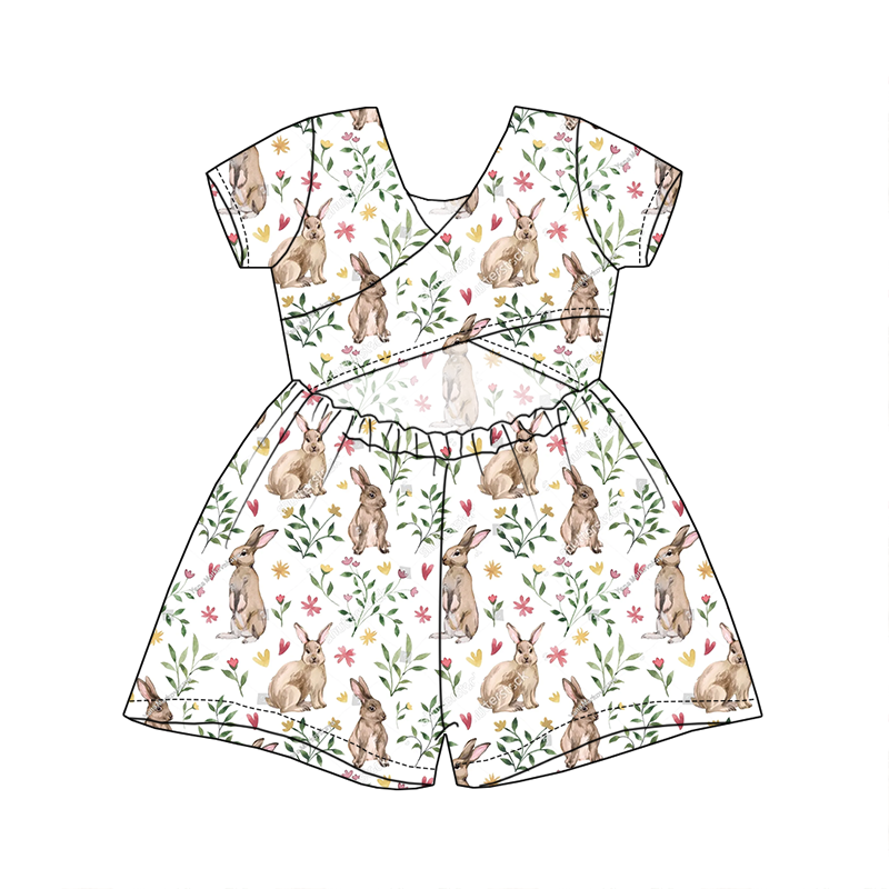 Wholesale Girls Short-Sleeve Wrap-Back Cutout Romper with Stretchy Waist Toddler Breathable Summer Playsuit One-Piece Jumpsuit