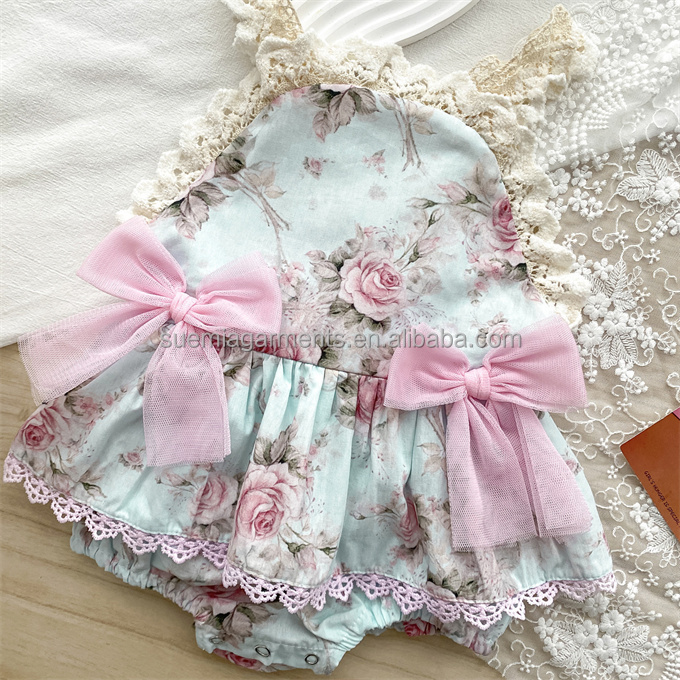 Low MOQ Custom Pattern Manufacturer Floral Cotton Romper Lovely Summer Infant Toddler Children Clothes Ruffle Girls Kids Romper