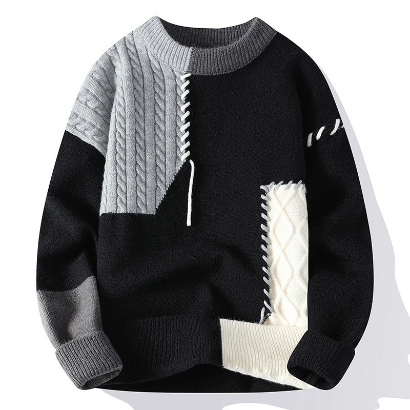 Autumn and Winter Warm Cashmere Sweater Knitted Men's Sweater Fashion Crew Neck Pullover Patch Street Wear Casual Men's Sweater