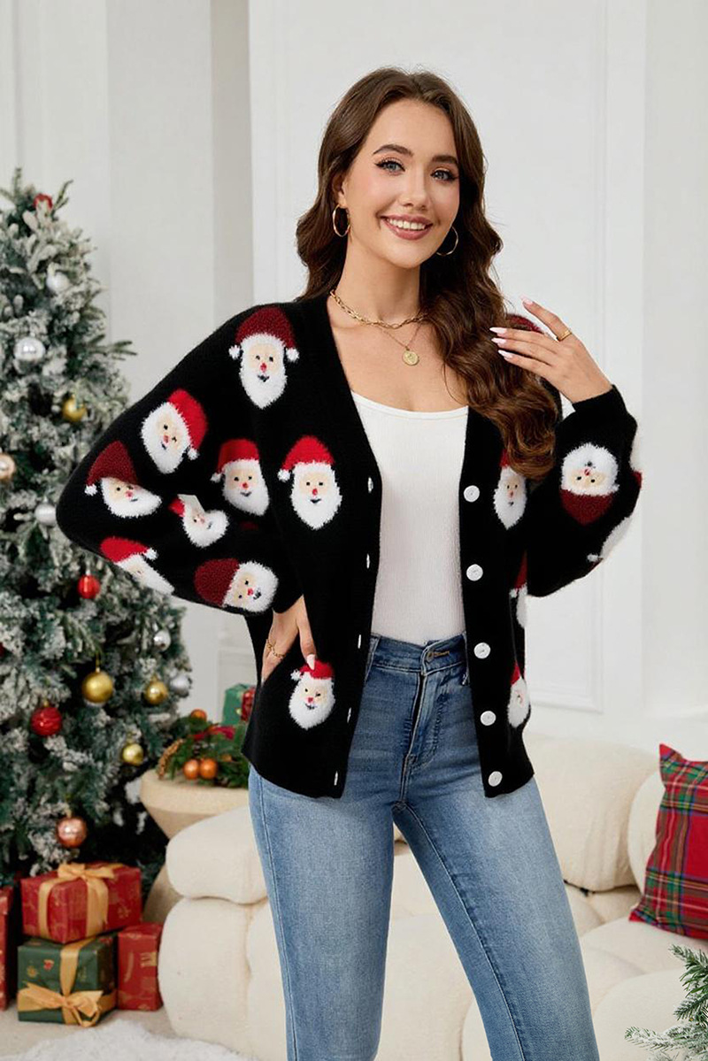 Wholesale Women's Casual Brocade Sweater Cardigan Autumn and Winter New Christmas Sweater