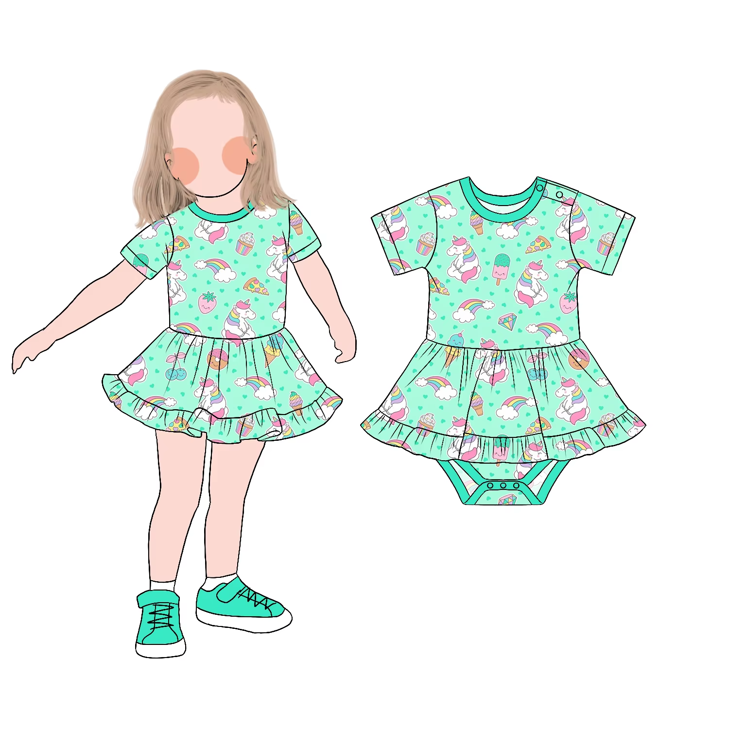 Latest New Design Trendy Skirted Romper Summer Sleeveless Ruffle Skirt Twirl Romper with Snaps Design Little Girl Clothing