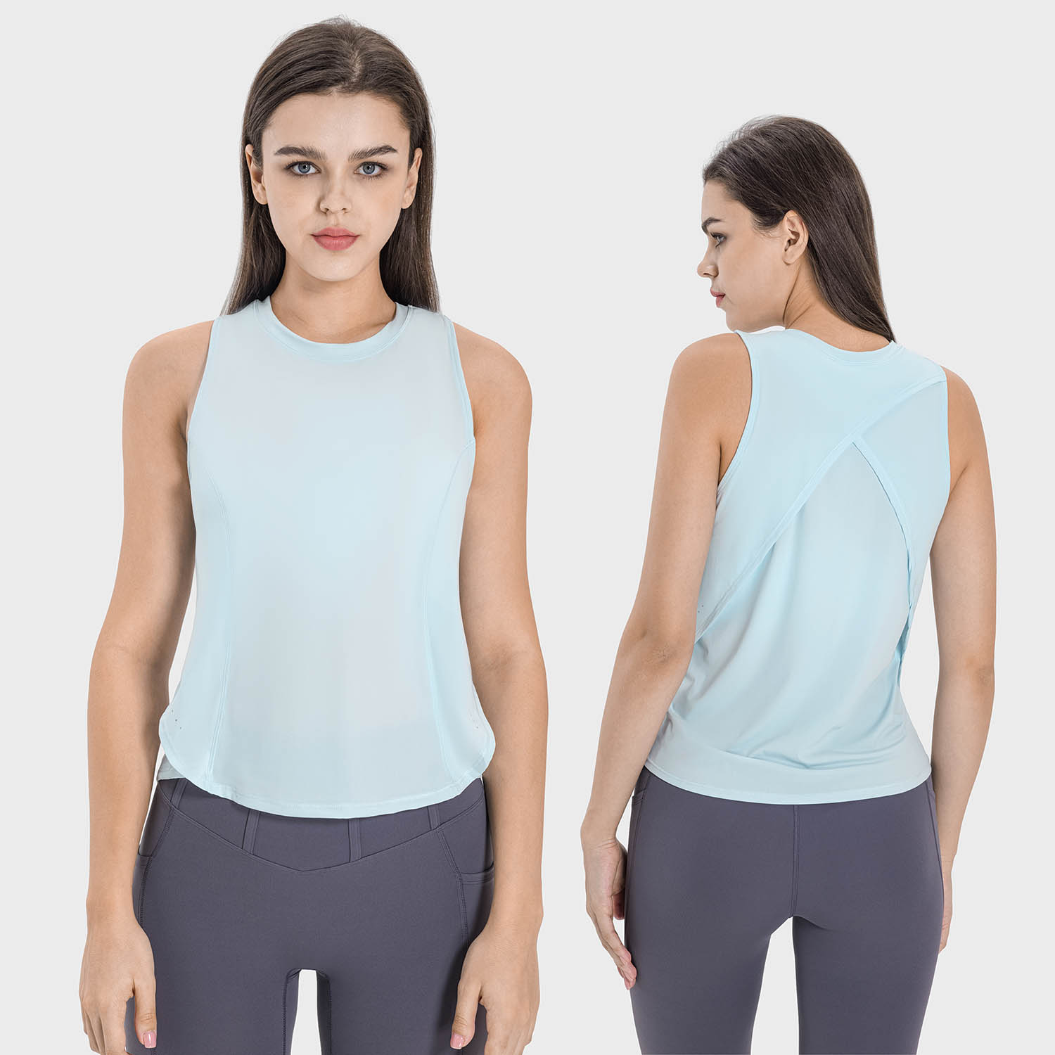 New Icy Cross-stitched Sports Vest Moisture-wick Breathable Loose Blouse Yoga Top