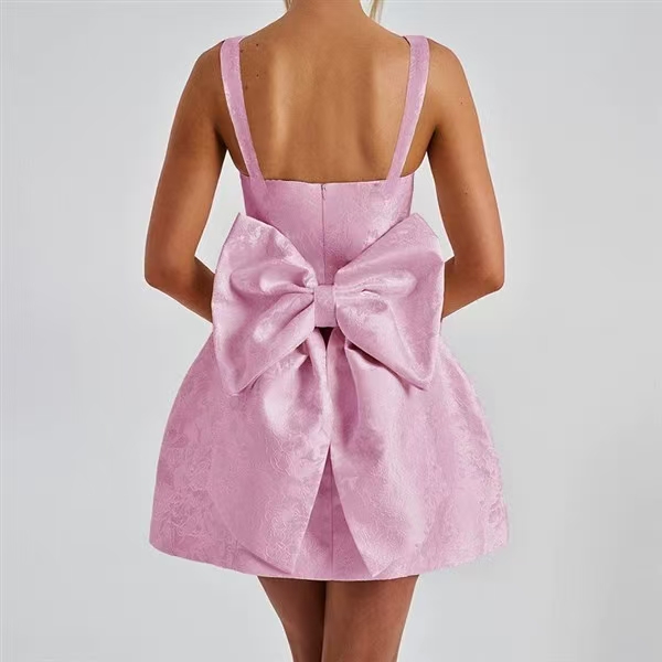 Custom Elegant Sexy Back Bow Satin Mini Dresses for Women A-Line Casual Banquet Party Wholesale Digital Printing