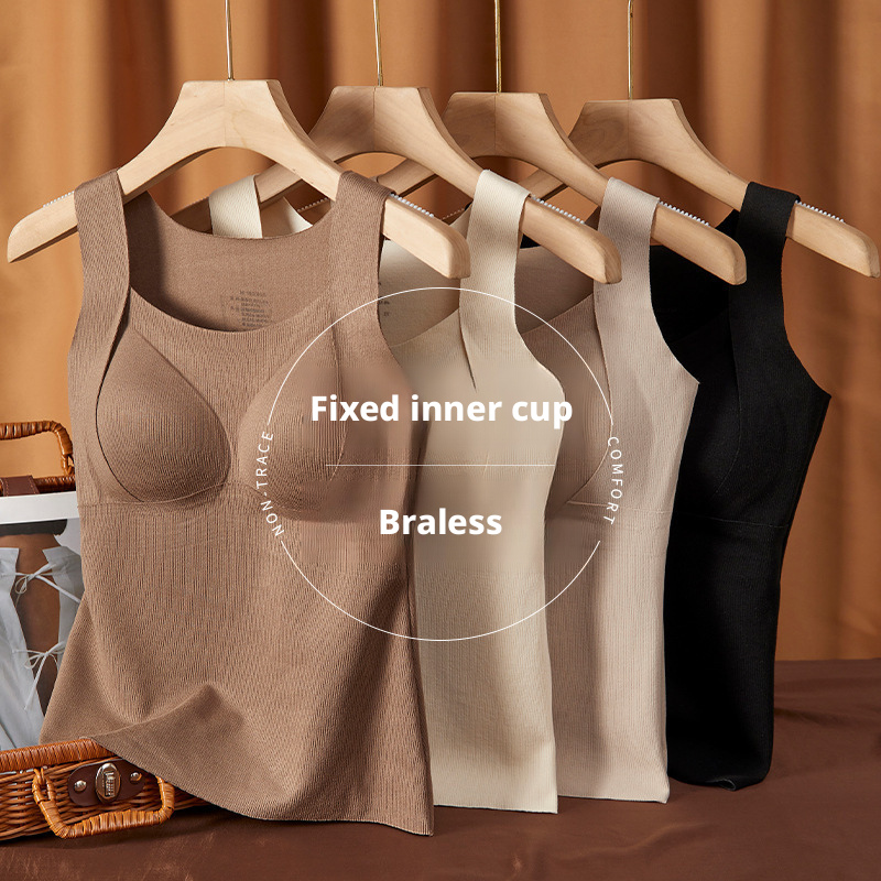 Custom Logo Ladies Gym Bra Tank Top Soft Support Workout Yoga Fitness Camisoles with Built-In Bra Solid Pattern Workout T-Shirts